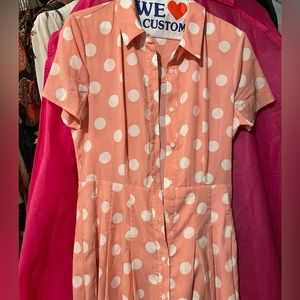 English factory pink polka dot midi dress